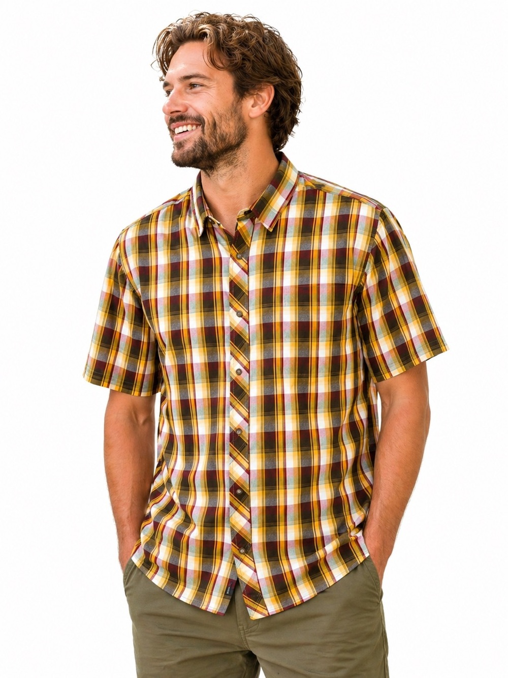 PrAna Plaid Short Sleeve Button Up Shirt Organic Cotton Outdoors Medium Snap